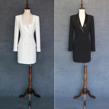 

Blazer Runway Double Breasted Elegant Black White Suit For Long Sleeve Jacket Coat Women Blazers