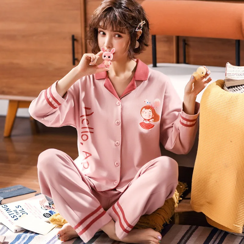 Pink-1 Стильный женский пижамный комплект из 2 предметов, мягкая Пижама, сексуальная ночная одежда с принтом, милая Домашняя одежда с героями мультфильмов на осень и зиму, костюм для сна - Цвет: Pink-1