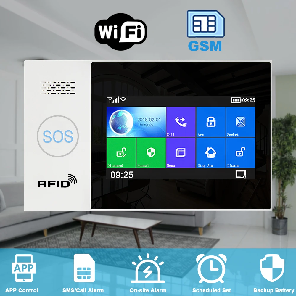 Awaywar Wi-Fi GSM умная сигнализация Домашняя безопасность охранный комплект 4,3 дюймов сенсорный экран приложение дистанционное управление RFID Arm Disarm