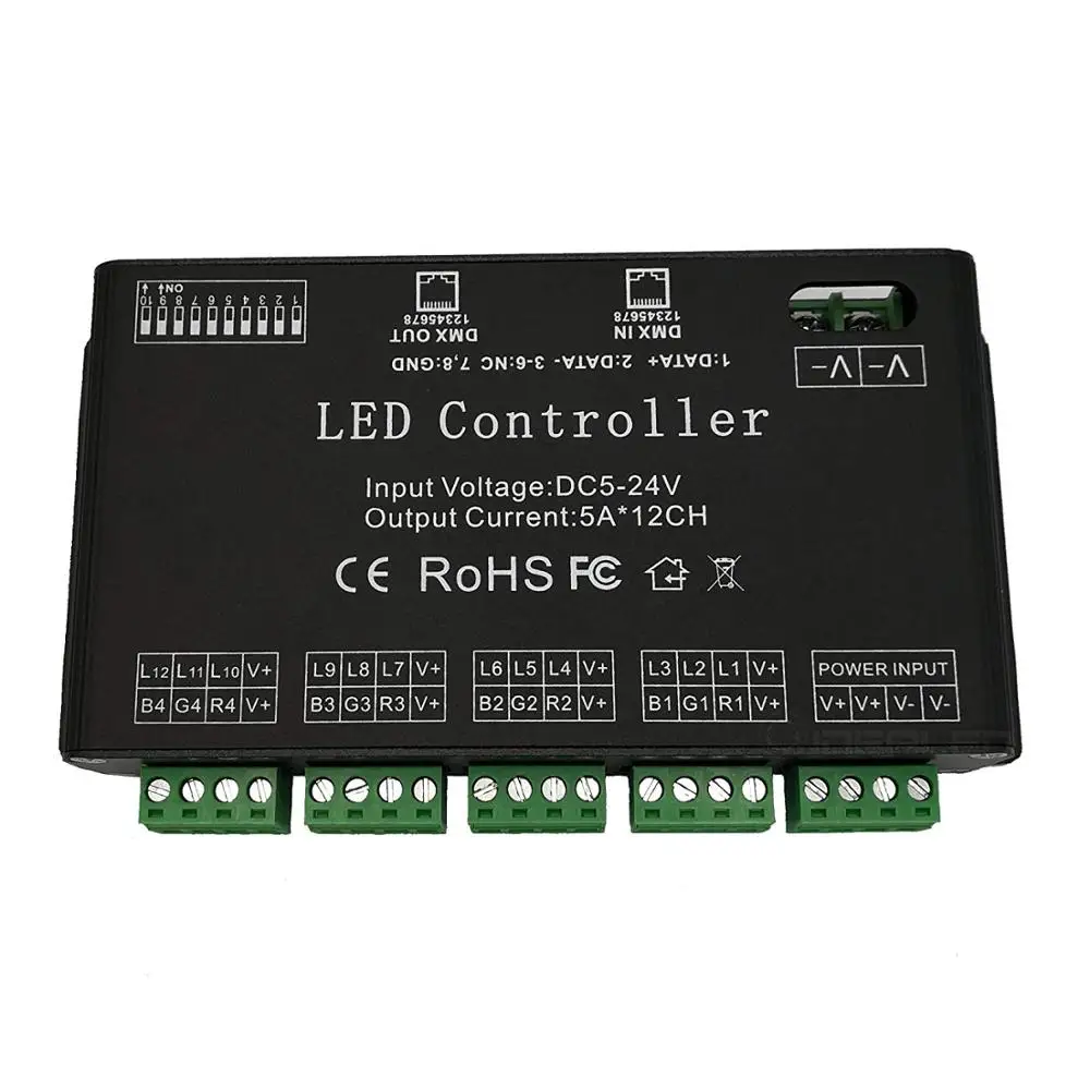 12-канальный декодер DMX RGB светодиодный контроллер 60A DMX512 драйвер диммера для RGBW
