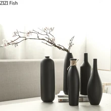 Nordic Vase Decoration Home Ceramics Vases Black Slender Hydroponics Flowers Arrangement Flower Pot Floral Desk Decorations