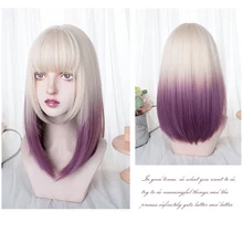

Gradient white purple Straight hair Wig With Bangs For Women Omber Brown Hair Layered Heat Resistant Cosplay Party Synthetic Wig