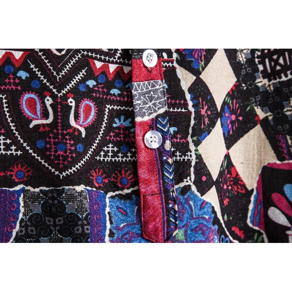 Для мужчин s Винтаж этнический стиль печати свободные короткий рукав Стенд воротник Повседневная рубашка Amazon Ebay модная мужская одежда популярный