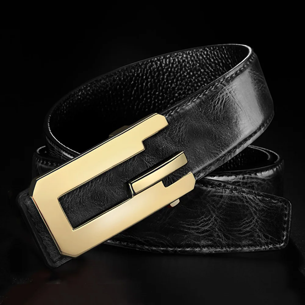 Black GoldBuckle FAJARINA Новое поступление дизайн хорошее качество коровья кожа гладкая пряжка для ремня настоящие ремни 3,3 см два цвета на выбор LUFJ857 - Цвет: Black GoldBuckle