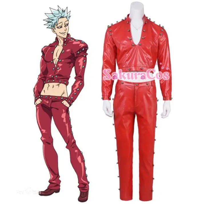 

The Seven Deadly Sins Japanese Anime Ban Cosplay Costume Red Suits Top+Pants