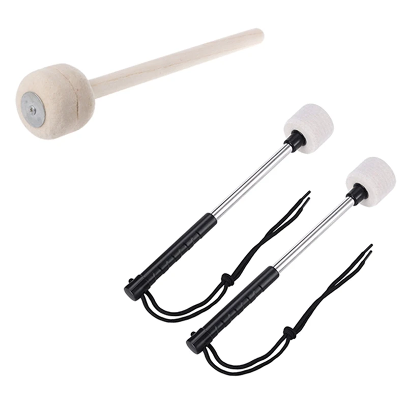 SEWS-1PC Timpani Mallets Precussion Drumsticks &amp 2Pcs Bass Drum Mallet Felt Head Percussion Sticks |