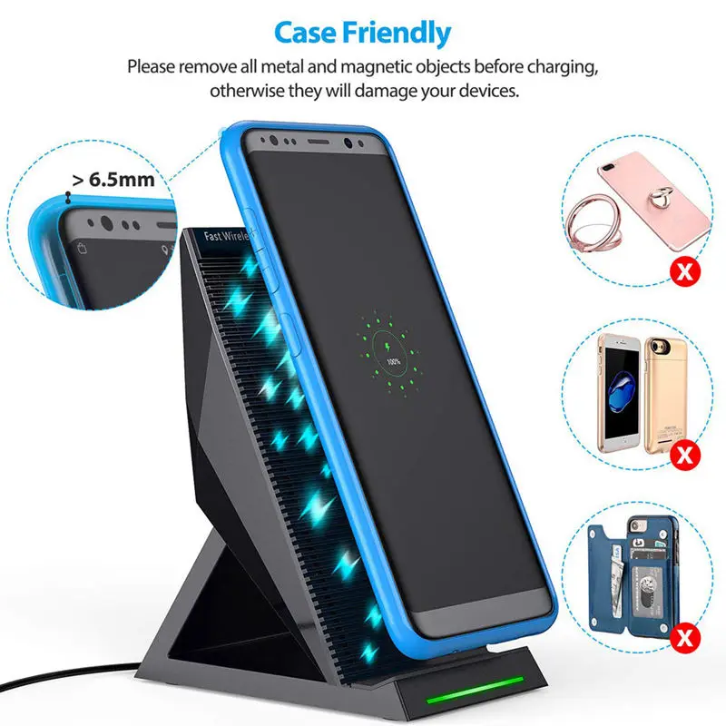 Wireless Charger,Fast Charging Stand With Cooling Fan For Xs Max/Xs/Xr/X/8/8 Plus, Quick Charging For Galaxy S9/S9 Plus/N
