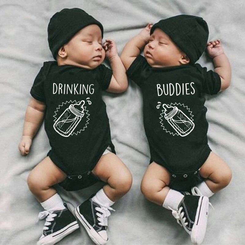 Summer New Twins Baby Girls Boys Rompers Short Sleeve Print Letter Drinking Buddies Newborn Baby Clothes Jumpsuit Black Bodysuits Aliexpress