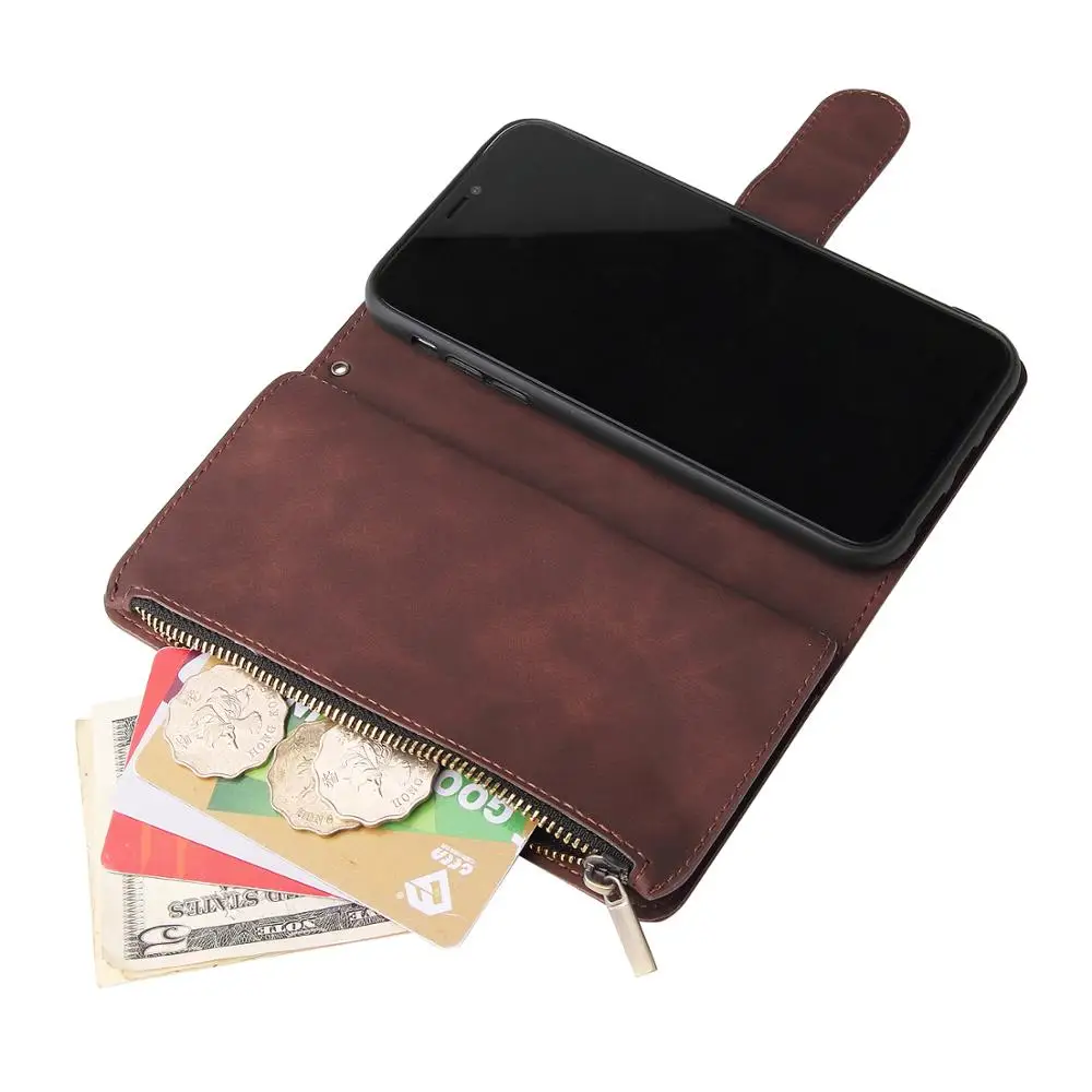  For iPhone 11 Pro Max 6 6S 7 8 Plus X XS XR Max Case Zipper Wallet Leather Case Card Slot Flip Stan