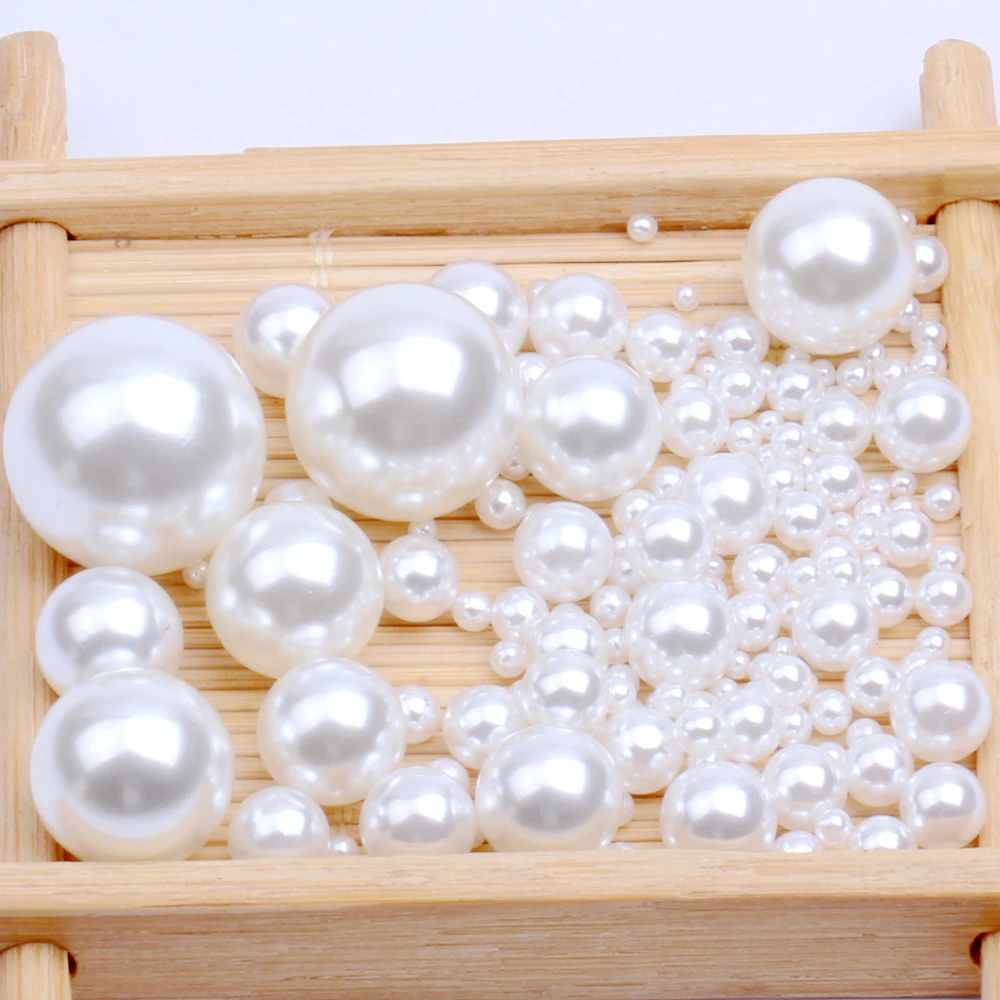 

1.5-18mm White Color Pearl Beads High Shine No Hole Beads For Craft Art Round Imitation Resin Pearls Many Sizes For Choose