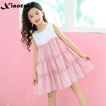 

Summer Kids Girls Princess Dress Children Baby Sleeveless Chiffon Dresses for Big Girls Layered Dress Teenage 2 3 4 6 8 10 12 14