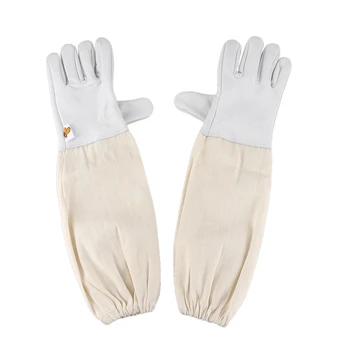 

1 Pair Beekeeping Bee Honey Gloves White Leather Cotton Gauntlets for Anti Bee Beekeeping
