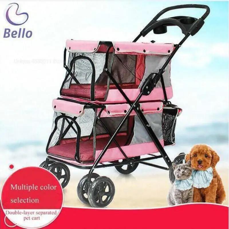 ポータブル折りたたみ二層 2 犬のためのペットベビーカー大空間四輪ダブル犬ベビーカー販売屋外旅行 犬のキャリア Aliexpress