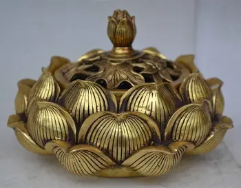 

Chinese collectable statue lotus copper Incense burner