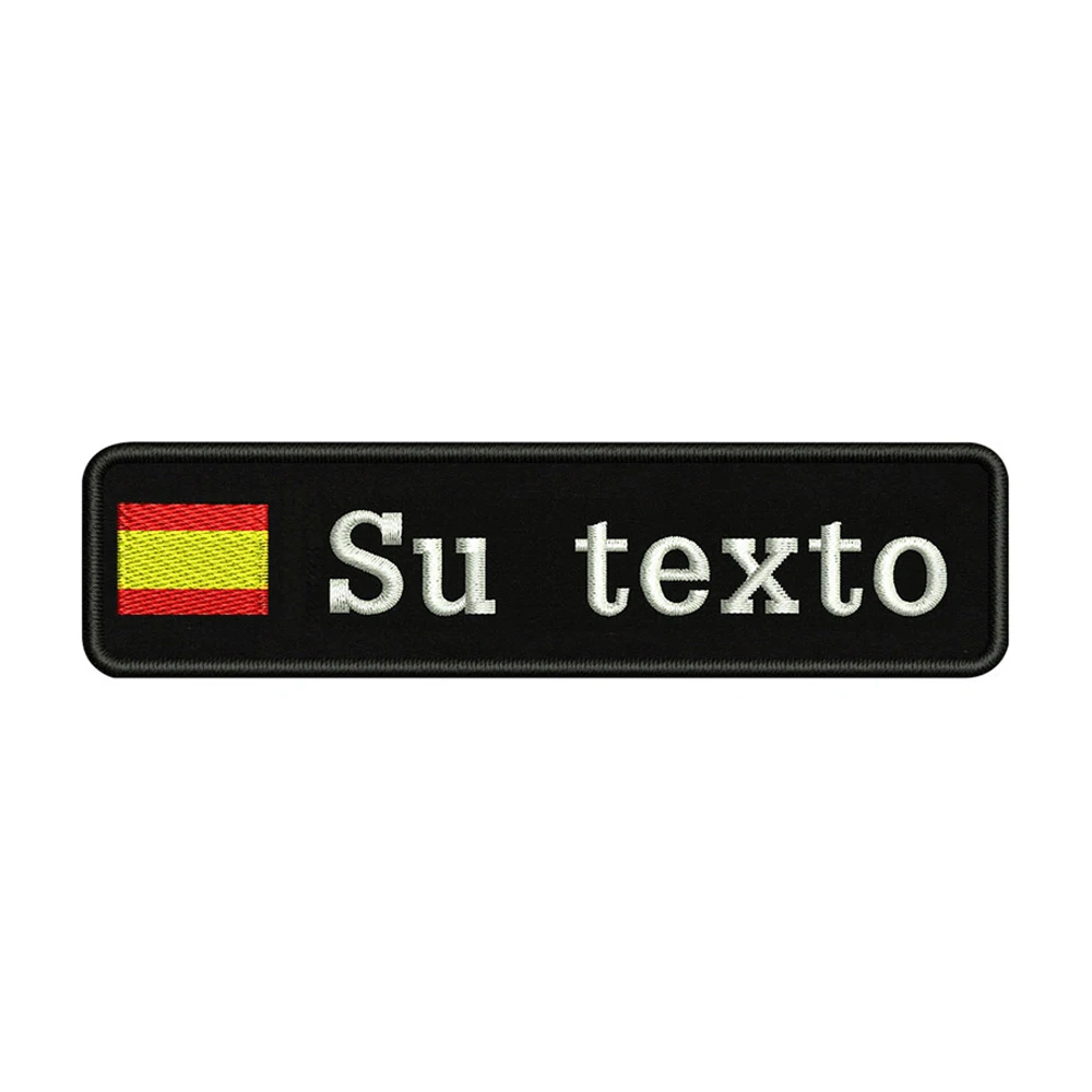 

Profession Embroidery Custom Spain National Flag Name Or Text Patch 10cm*2.5cm badge Iron On Or Velcro Or Sew On Backing For Clothes Pants Backpack Hat