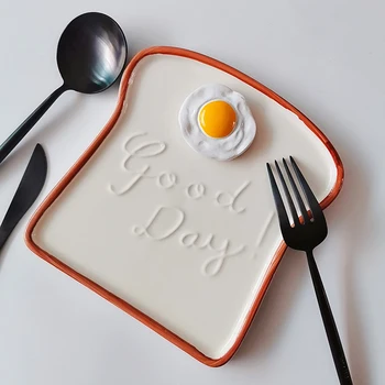 

Multifunctional Breakfast Plate Creative Ceramic Toast Bread Salad Dessert Plates Fruit Snack Tray Household Kitchen Tableware