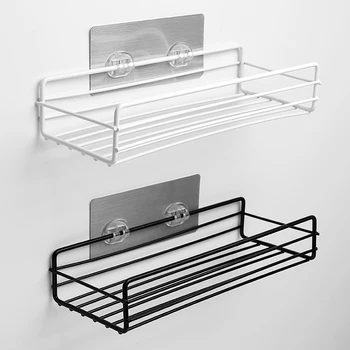 

Top Quality Iron Bathroom Storage Rack Bathroom Shelf Shower Storage Rack Holder Punch-free Kitchen Wall Mounted Organizer Shelf