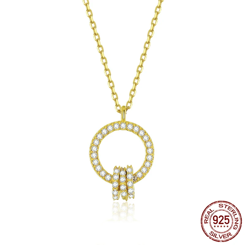

Pendant Circle Round Double Necklace for Women Gold Color 925 Sterling Silver Geometric Design Wedding Jewelry