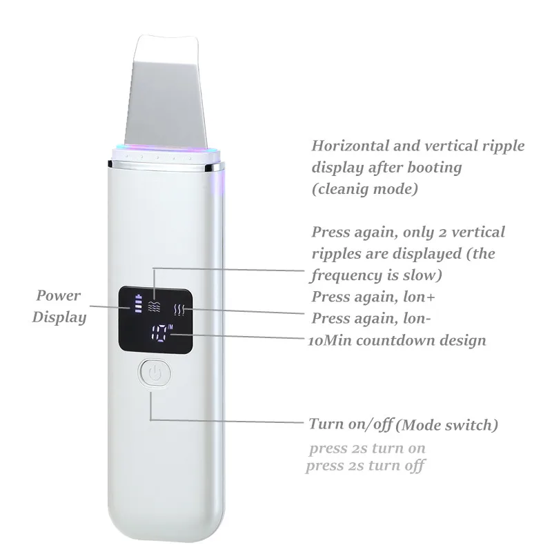 Ultrasonic Face Cleaning Peel Machine Skin Scrubber Blackhead Remover Reduce Spots Facial Cleaner Whitening Lifting Massager