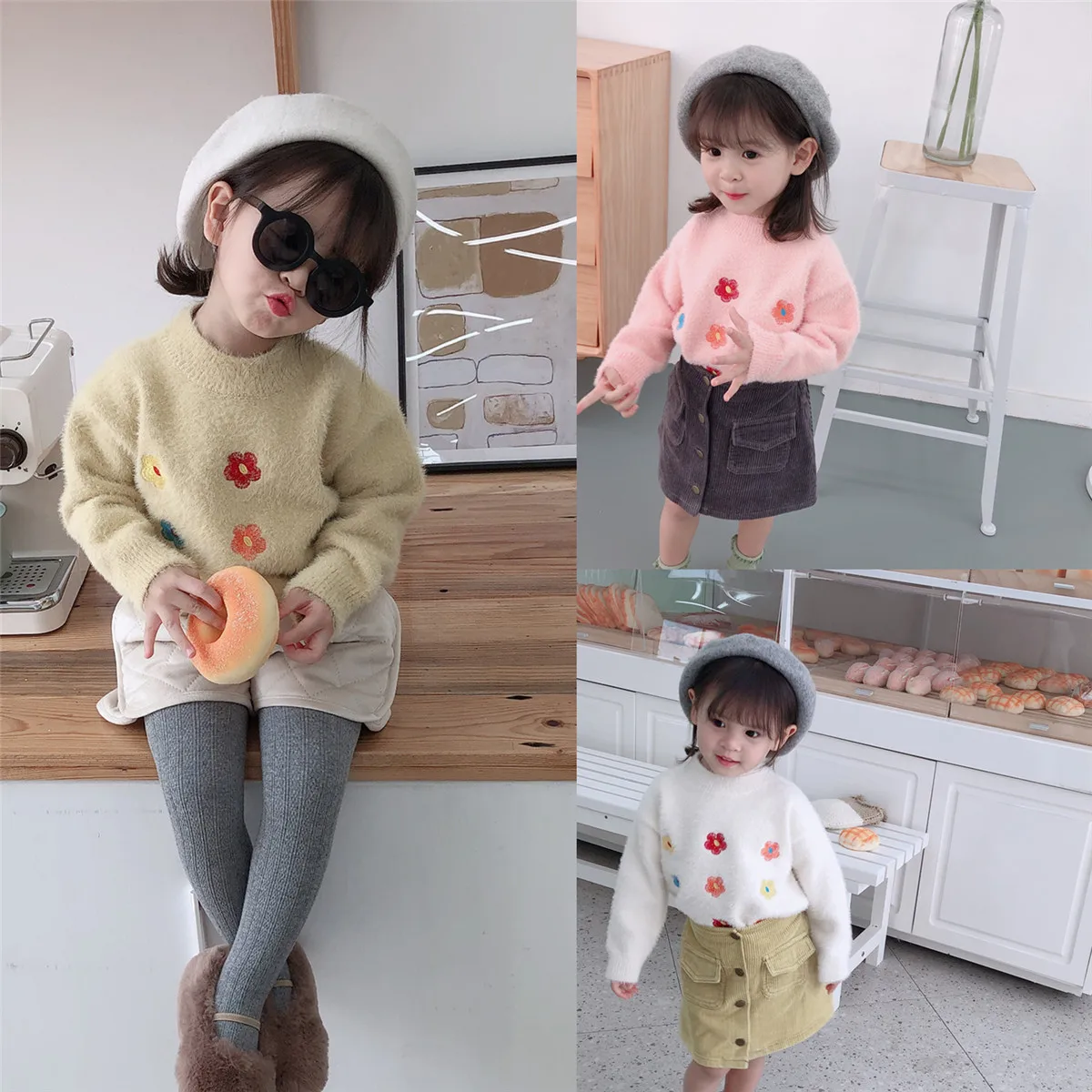 

2020 Autumn And Winter New Style Korean-style Girls Weep Yafeng Mink-like Pullover Sweater Children Baby Sweater Fashion