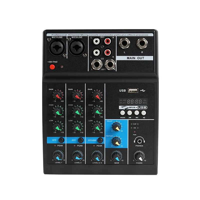 

4-channel mixer home computer stage small USB DJ mixer with sound card special effects