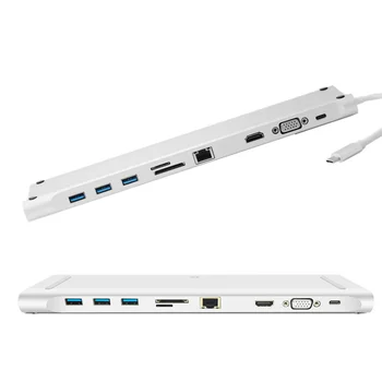 

Docking USB-C to VGA HDMI Ethernet 3 HUB TF SD Charger Card Reader Multiport Adapter 11 in 1