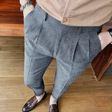 2021 Men Business Dress Pants Solid Color Office Social Wedding Streetwear Casual Suit Pants Slim Fit Trousers Costume