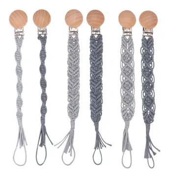 

1 Pc Gray Baby Boys Girls Soother Nipple Pacifier Clip Dummy Holder Simple Crochet Cotton Pacifier Chain