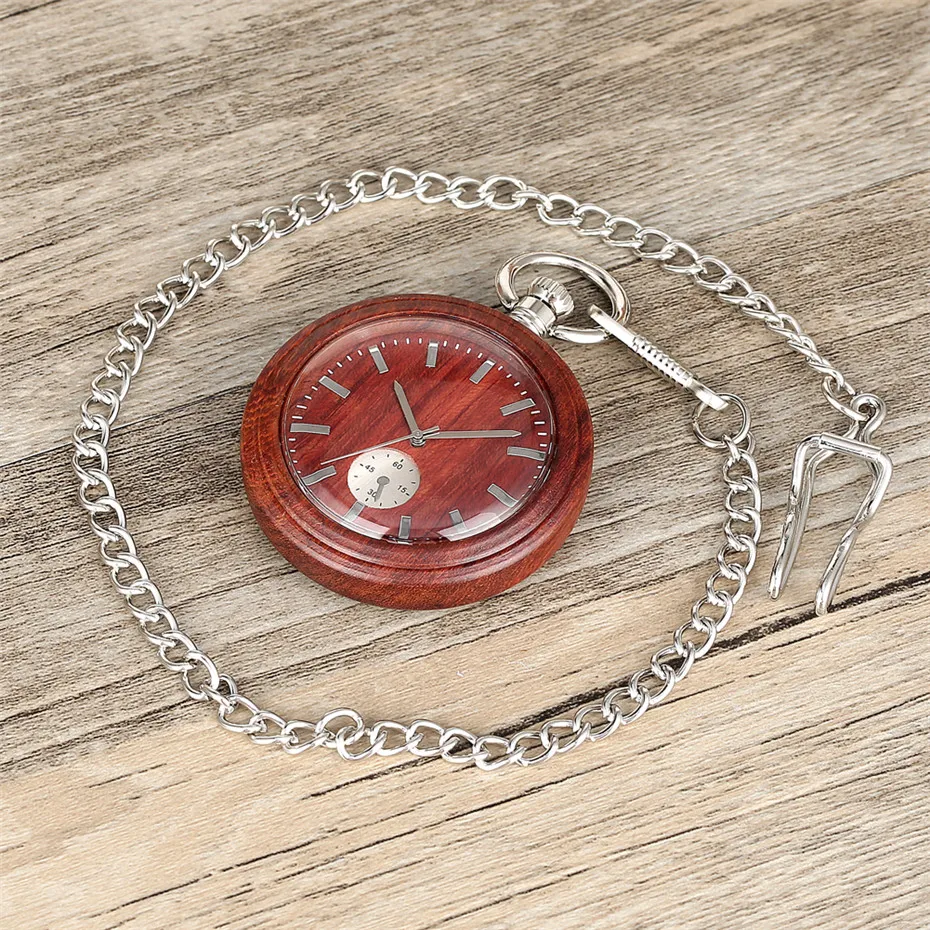 Полностью деревянные кварцевые карманные часы аналоговый дисплей круглые черные/красные/коричневые деревянные часы серебро 80 см цепь свитера+ 30 см подвесная цепь