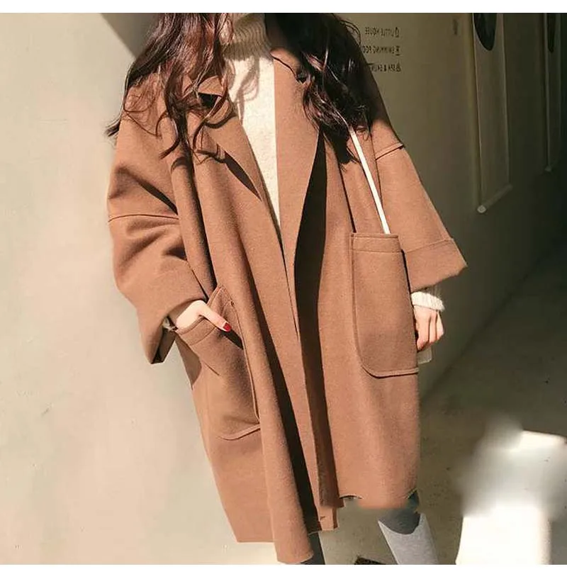 Женские большие пальто модные шерстяные длинные однотонные пальто женское Шерстяное Пальто Высокое качество Зимнее пальто кардиган элегантное пальто