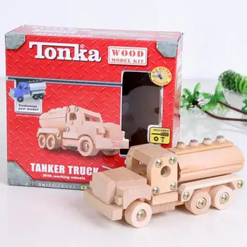 

Kuulee Wooden Dismouting Model Oil Tank Truck Children Puzzles DIY Toy Car Solid wood without paint Wooden