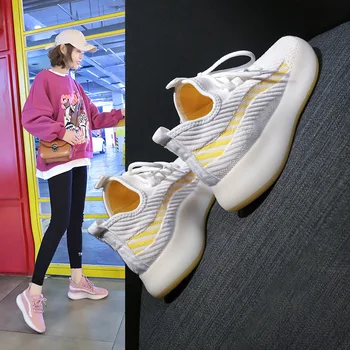 

Flfly Woman Weaver Shoe 2020 Summer Student Sneakers Woman Ins Ventilation Run Flat Bottom Skate Shoes