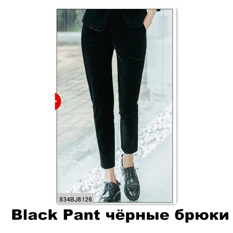 black pant Зимний костюм женский золотой бархатный теплый костюм брюки женский модный Двухсекционный пиджак блейзер брюки набор дамский костюм 808125 - Цвет: black pant