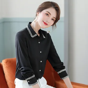 

Young Girl 2019 Autumn Occupation Pack Women's Wear Big Code Perspective Collar Side Length Sleeve Shirt
