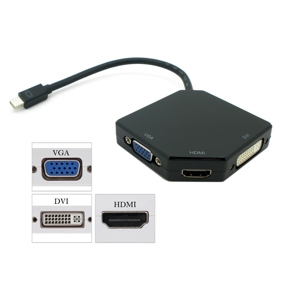 Mini Displayport DP к DVI адаптер VGA HDMI 3 в 1 для Apple MacBook Air iMac Pro черный