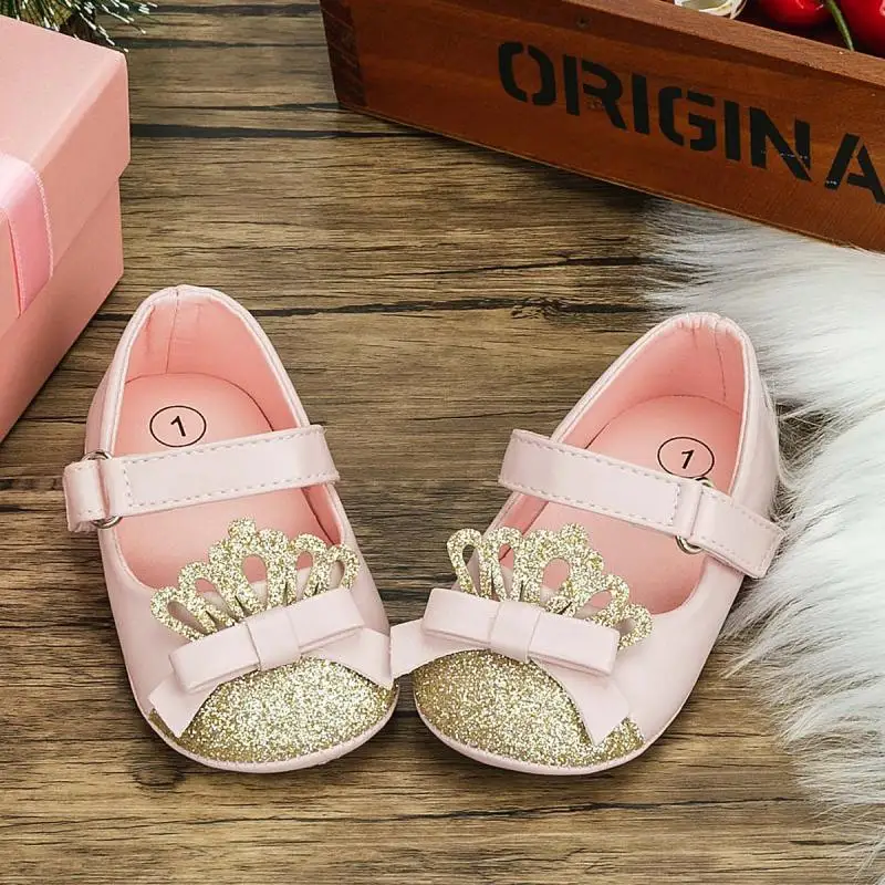 Newborn Baby Girl Shoes Infant Princess Dress Shoes Bling Pu Non Slip