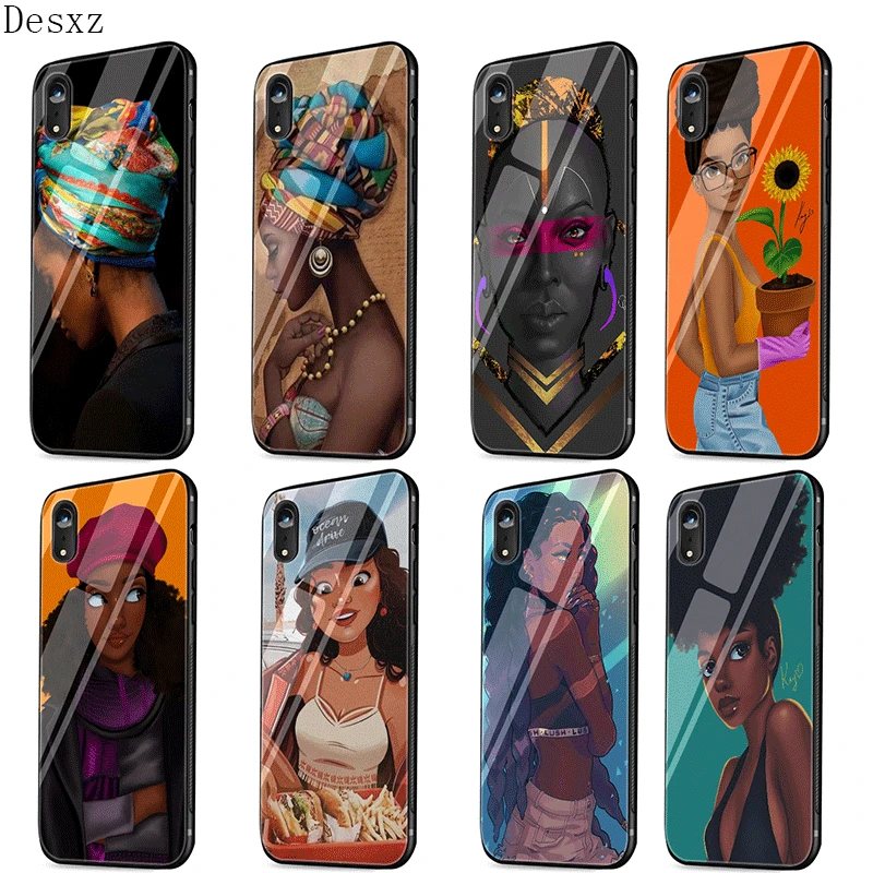 Стеклянный чехол для телефона из ТПУ, стекло для iPhone 5, 5s, se, 6, 6 S, 7, 8 Plus, iPhone 11 Pro, XR X, XS, максимальный чехол для красивых девочек афро