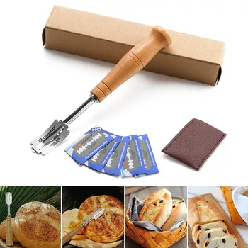 

Dough Bread Cutter Scoring Lame Toast Knife Razor Blade Tool with 5 Replaceable Blades Protective Cover for Professional Kitchen