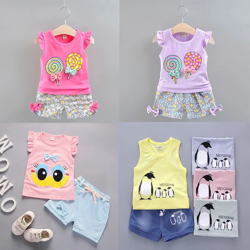 Летняя одежда для маленьких девочек комплекты из 2 предметов топ От 1 до 5 лет +