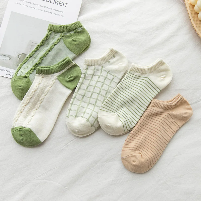 

12Pcs=6Pairs/Lot Women Short Socks Twist Plaid Stripe College Fresh Female Socks Soft Cotton Summer Casual Girls Boat Socks Pack