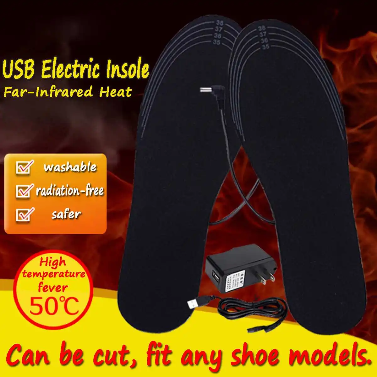 1 пара Cuttable Powered электрические Обогреваемые стельки для обуви теплее для ног новое зимнее USB зарядное устройство нагревательная стелька для кемпинга на открытом воздухе