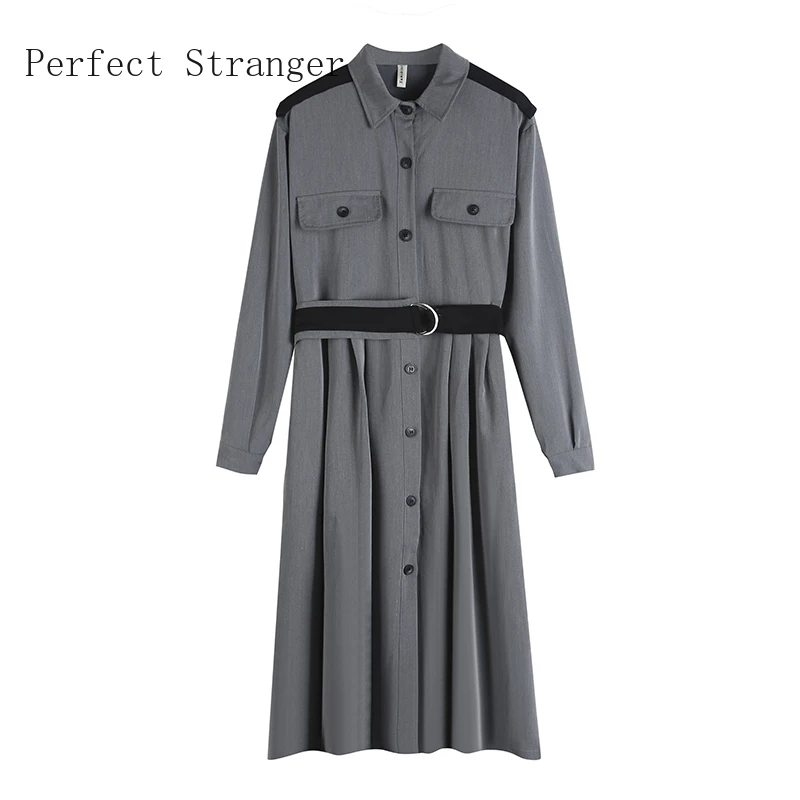 2020 Autumn Winter New Arrival Hot Sale Turn Down Collar Long Sleeve Women Long Dress