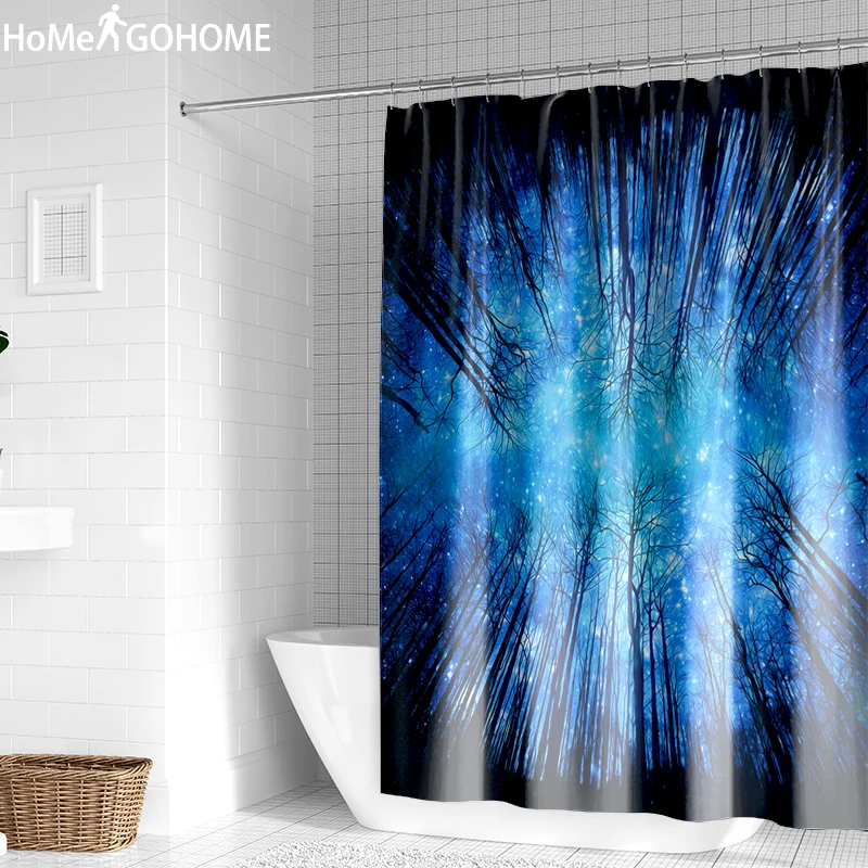 Галактика занавеска для душа s 3D лес Psychedelic звездное ночное украшение занавеска для ванной комнаты синяя водонепроницаемая ткань занавеска для Ванной Душа