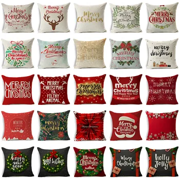 

Single-sided Printing Linen Christmas Gift Throw Pillows Case Letter Elk Deer Sofa Decorative Cushions Cover for Home Decor Car