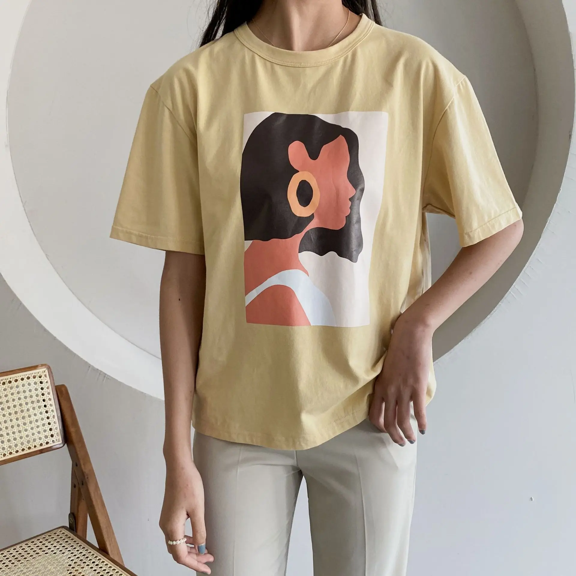 Summer T Shirt Women Character Printed Fashion Girls Tops 95% Cotton Female Tees O-Neck Korean T-shirts Short Sleeve Femme Shirt