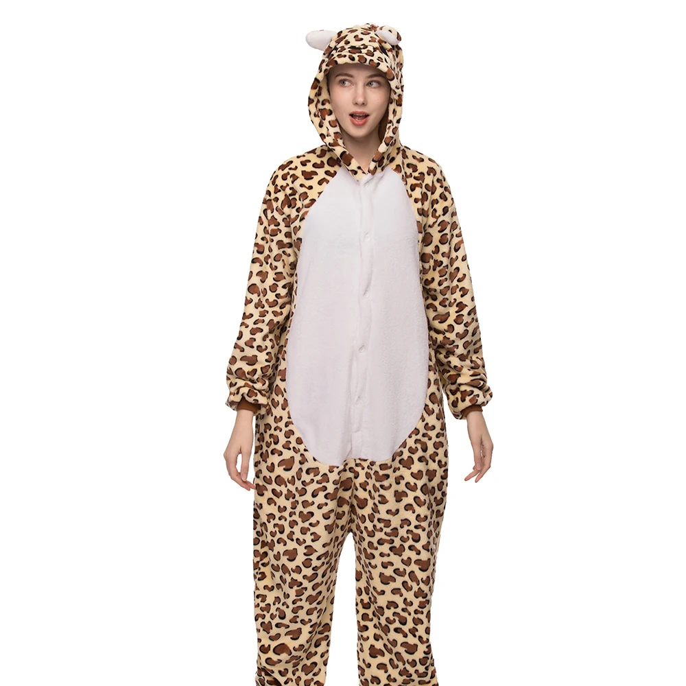 Пижамы для взрослых, леопардовый комбинезон, женские пижамы, пижама с медведем, зимняя одежда для сна, цельный ночной костюм