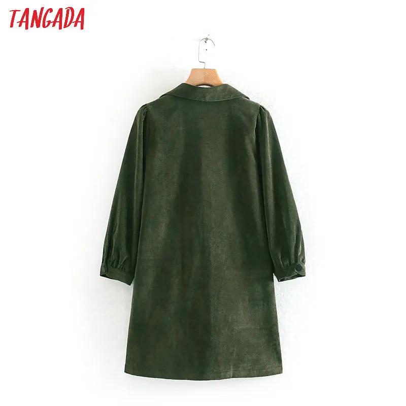 Tangada женское винтажное зеленое вельветовое платье-рубашка с длинным рукавом и пуговицами, модное женское платье на осень и зиму, 2W20