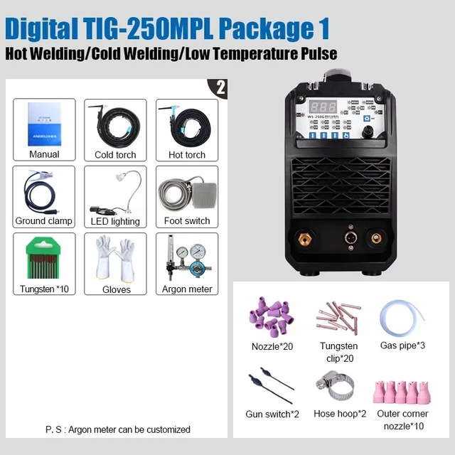 TIG-250MPL PACKAGE 1 ANDELI умный портативный однофазный инвертор постоянного тока Импульсная Tig сварка точечная Сварка Tig сварочный аппарат Интеллектуальный Tig сварочный аппарат - Цвет: TIG-250MPL PACKAGE 1