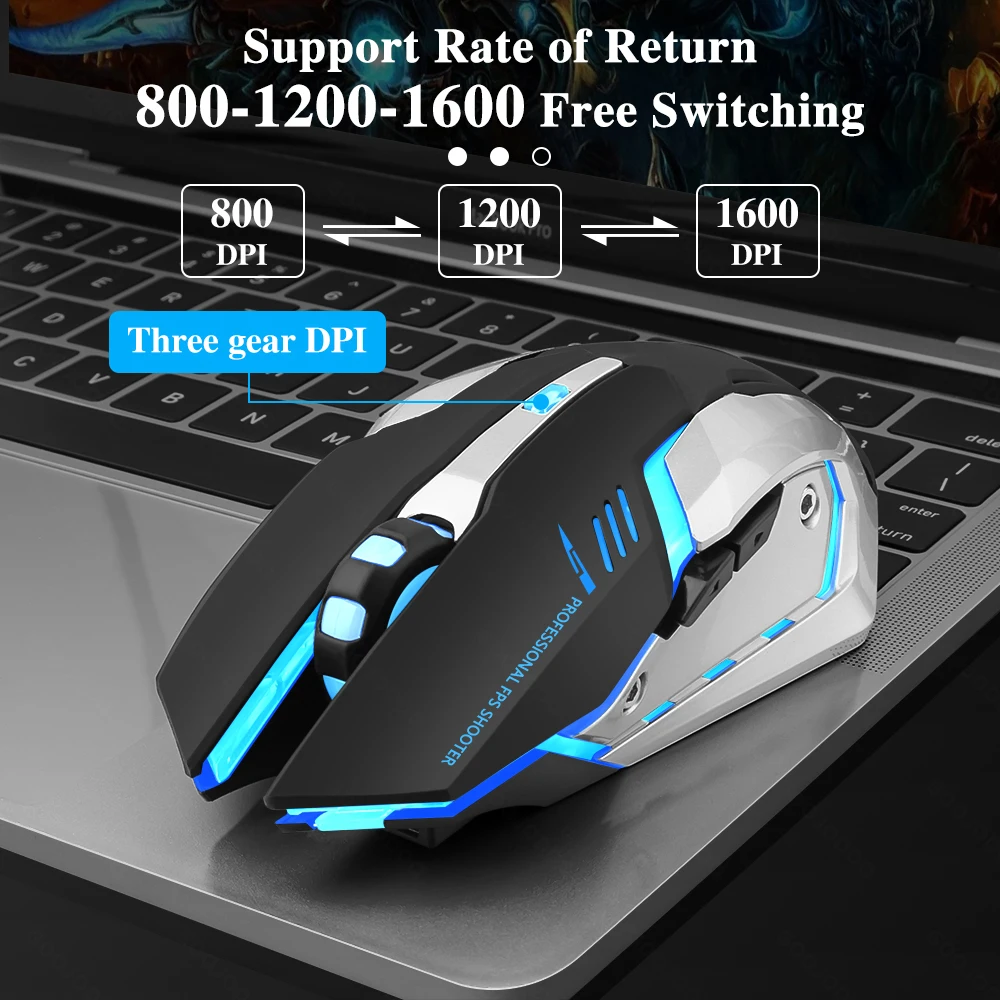 Rato do Jogo Recarregável 2.4gwireless Bluetooth Mouse Mudo Ergonômico Mouse para Computador Portátil Led Backlit Ratos para Ios Android - Imagem 6