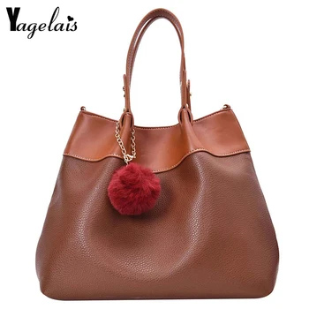 

Fashion Women's Tassel Ball Bag PU Messenger Bag Plush Fur Furry Bag Party Shoulder Wallet Bucket Handbag 2019 New